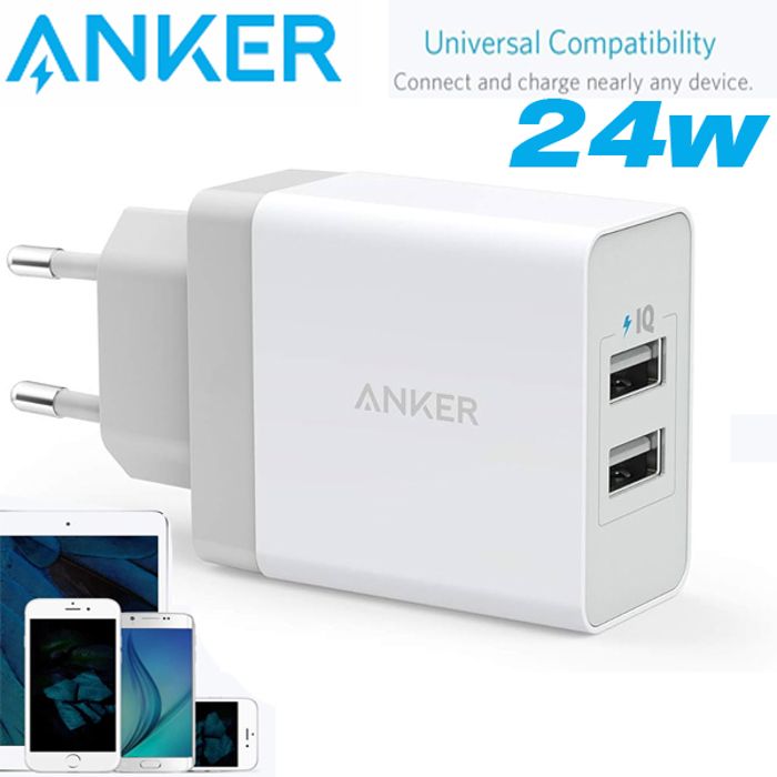 Anker Chargeur USB Secteur 24W 2 Ports Chargeur Mural Universel avec Technologie PowerIQ pour iPhone, iPad, Galaxy, LG, Nexus et15