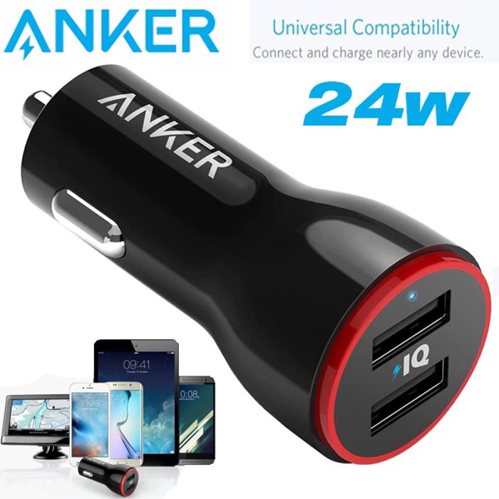 Anker PowerDrive Chargeur Voiture 2 USB 24W-4.8A 2 Ports USB - Chargeur Allume Cigare pour Android et iPhone 14-13-XS-Max-XR-X-8-7-6