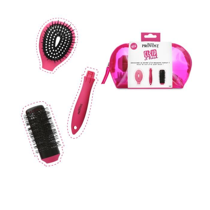 Brosse Clip & Brush 2 en 1 + trousse- Couleurs aléatoires- FP