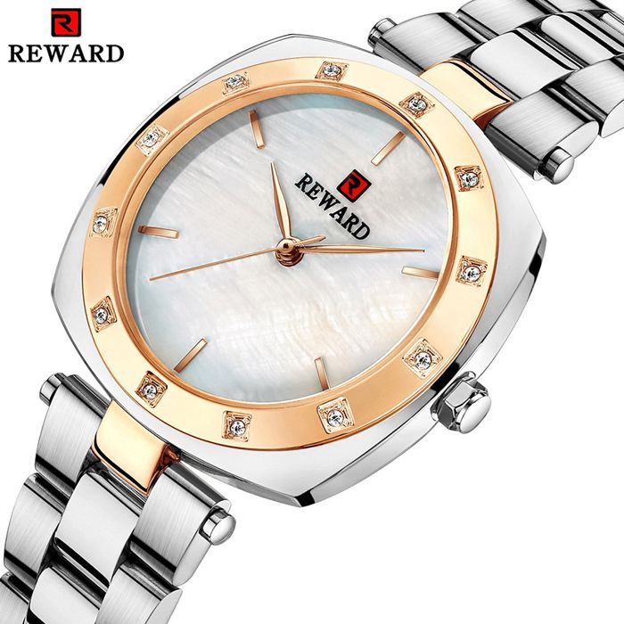 REWARD Montre pour femme de Luxe à Quartz en argenté , en verre rigide, étanche 3Atm, cadran en acier inoxydable luxe japonais