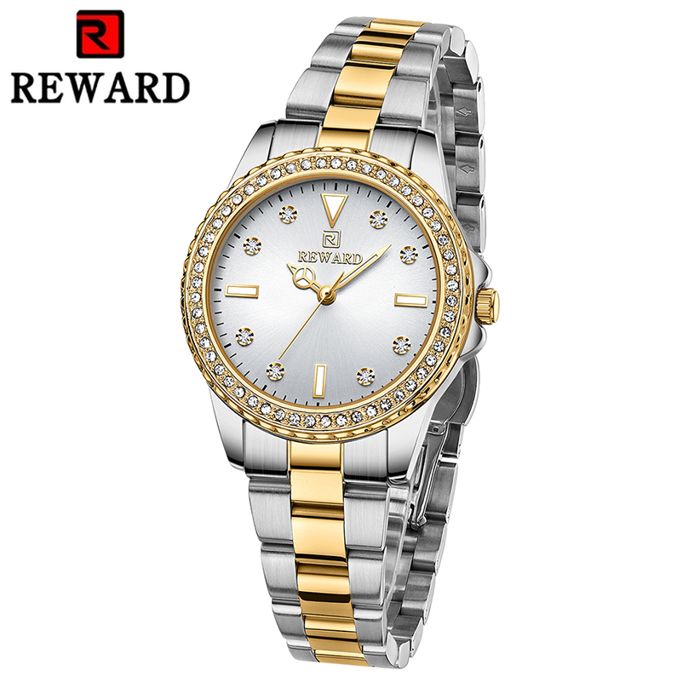 REWARD Montre femme de luxe en acier inoxydable, montre-bracelet habillée, montres à quartz Shoous étanches 3Atm, mouvement japonais