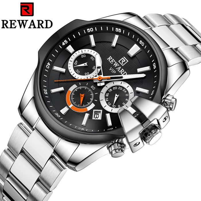 REWARD VIP Montre homme de luxe bracelet en acier inoxydable Analogique chronographe étanche ,horloge masculine, date automatique