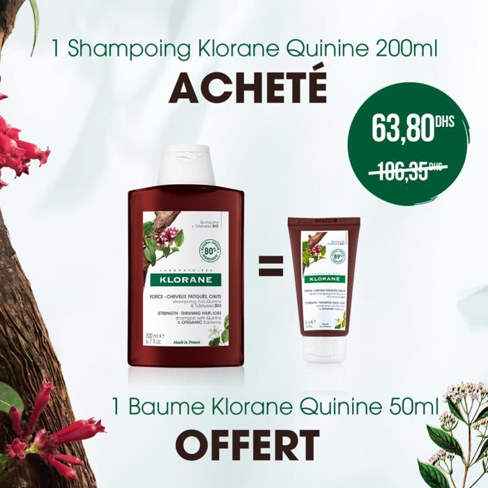 1 SHAMPOING KLORANE QUININE 200 ML = 1 BAUME KLORANE QUININE