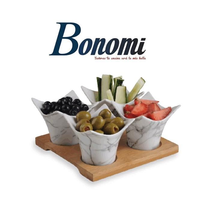 Bonomi Set De 4 Bole Feuille Marbre Bambou