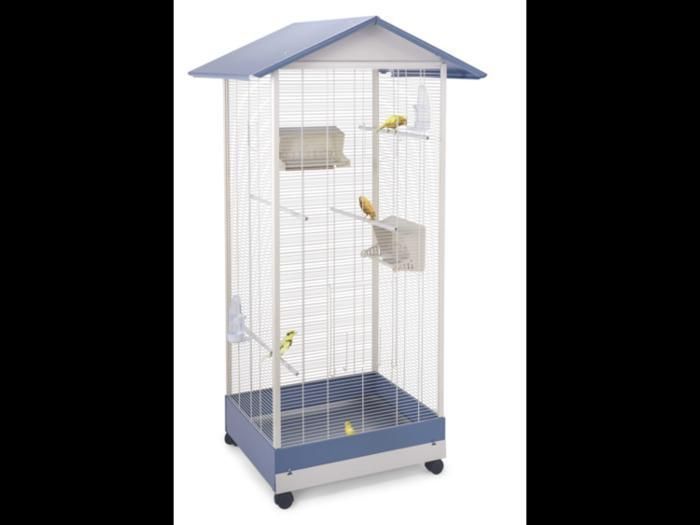 Cage pour oiseaux - Blanc et Bleu - 85x72x165cm - Montage facile - Métal - Intérieur/Extérieur