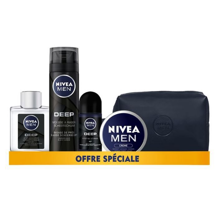 NIVEA MEN Mousse à raser - Deep - 200ml + Lotion après rasage Deep + Roll on Deep + Creme NIVEA MEN 75ml + Trousse Offerte