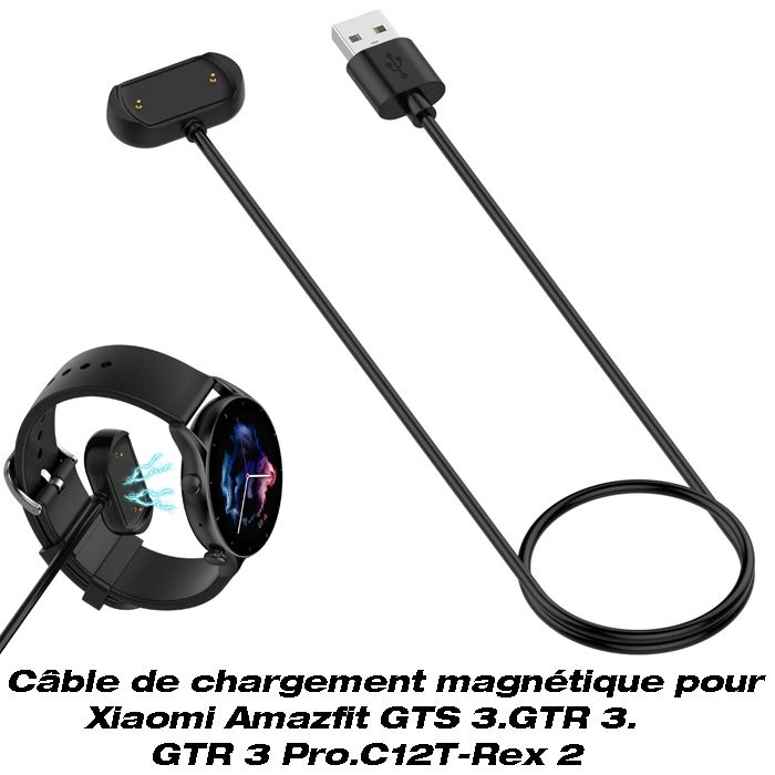 Câble de chargement magnétique MONTRE CONNECTEE SMART WATCH pour Xiaomi Amazfit GTS 3.GTR 3.GTR 3 Pro.C12T-Rex 2