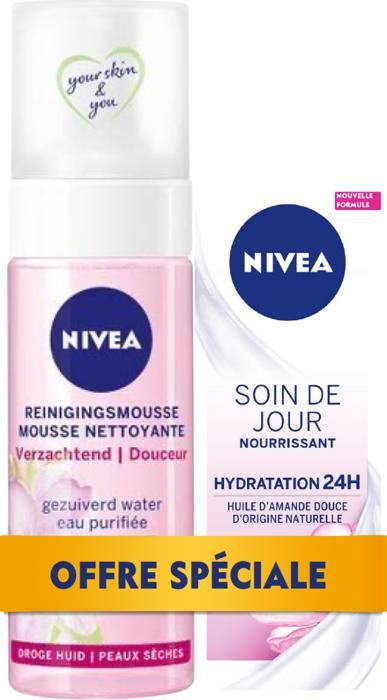 Mousse Nettoyante Onctueuse peaux seches et sensibles+Soin de jour Nourrissant Confort PS - FPS15 Offert