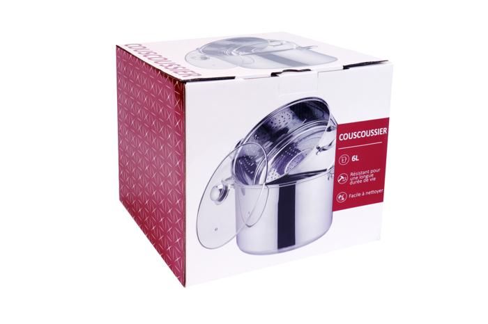 COUSCOUSSIER EN ACIER INOXYDABLE AVEC UN COUVERCLE EN VERRE - 10 L