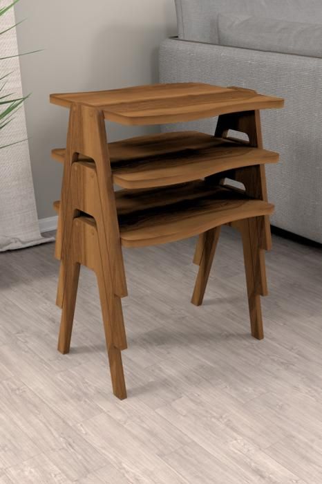 TABLE GIGOGNE RECTANGULAIRE SET DE 3  45X35X40 BOIS NOYER PIED BOIS