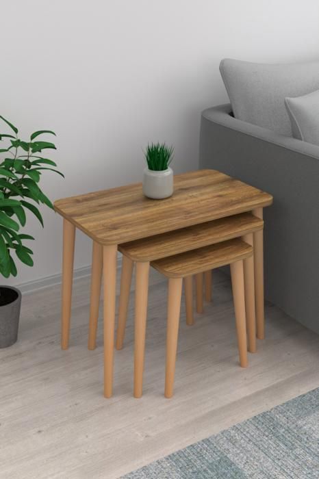 TABLE GIGOGNE RECTANGULAIRE SET DE 3 58.5X32X53 BOIS PIN