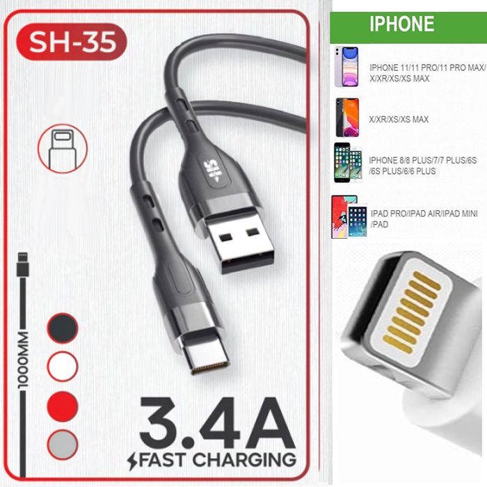 Cable de chargeur Micro USB Type IPhone de charge rapid 3.4A 1000mm compatible avec ios 14 13 12 11 pro max Xs Xr X SE 2 8 7 6 plus