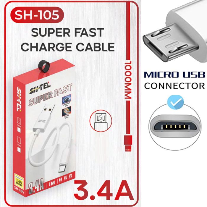 Cable de chargeur Micro USB Type V8 de charge rapid 3.4A 1000mm compatible avec les smartphone Xiaomi, Huawei, Samsung, Android