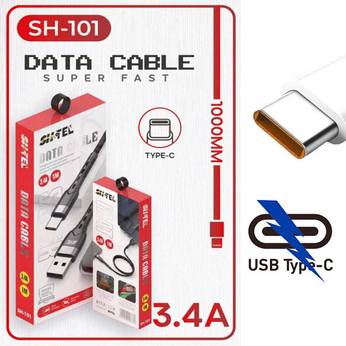 Cable chargeur USB vers Type C transfer data charge rapid 3.4A 1000mm compatible avec Samsung Xiaomi Huawei One OPPO Realme iPhone