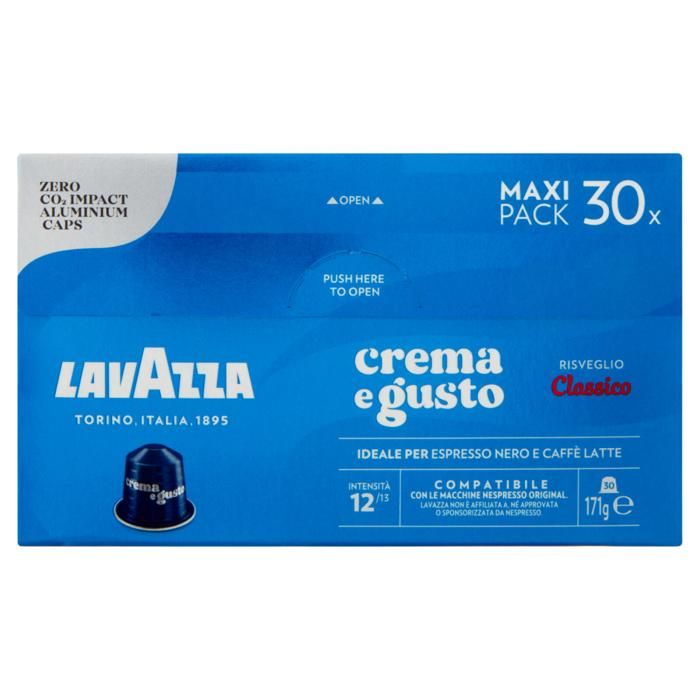30 CAPSULES DE CAFÉ CREMA & GUSTO CLASSICO NESPRESSO EN ALUMINIUM - LAVAZZA  - 100% ITALIEN.