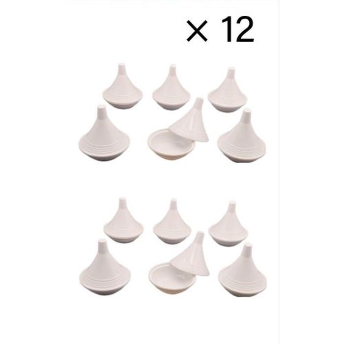 12 Mini Tajine en plastique alimentaire pour Sel,Poivre,Ketchup...Couleur blanc avec motifs.8.5 CM.