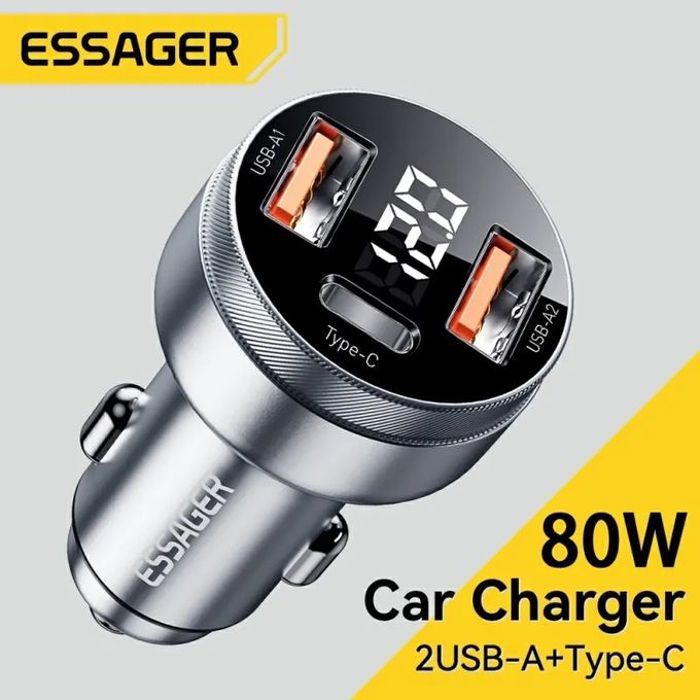 Chargeur de voiture USB type-C charge rapide 80W pour Android et IPhone