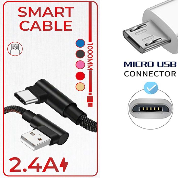 smart cable charger usb micro v8 contactor chargement rapide puissant 2.4A 1000mm Samsung Xiaomi Huawei One Plus OPPO Realme Pro