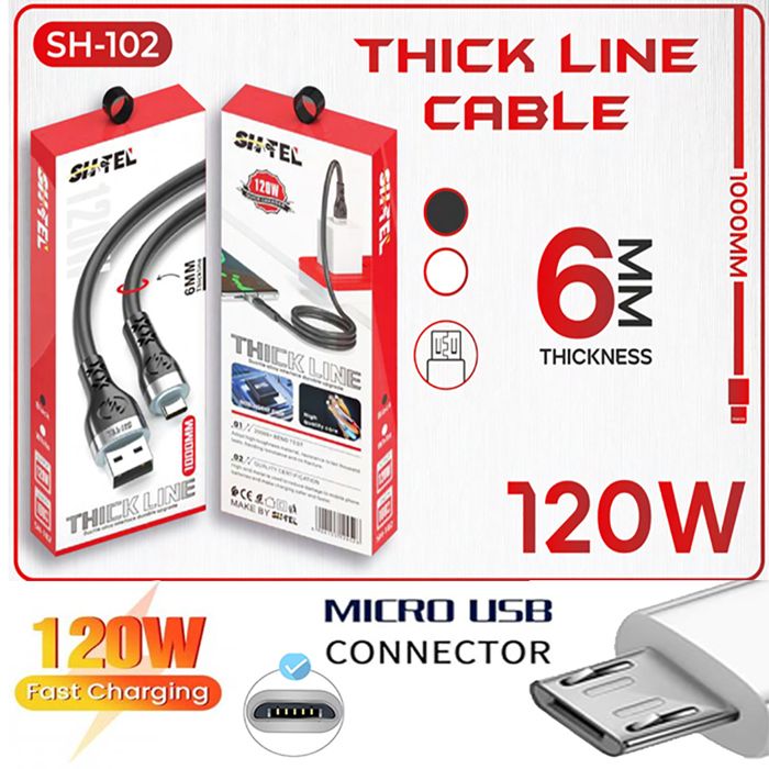 Cable charge usb micro V8 contactor chargeur super rapide puissant 120W 6mm compatible avuc Samsung Xiaomi Huawei One OPPO Realme