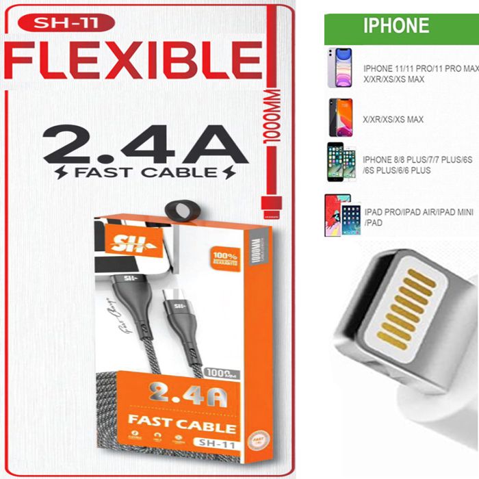 FAST cable charger usb IOS LIGHTNING contactor chargement 2.4A 1000mm compatible avec IPhone