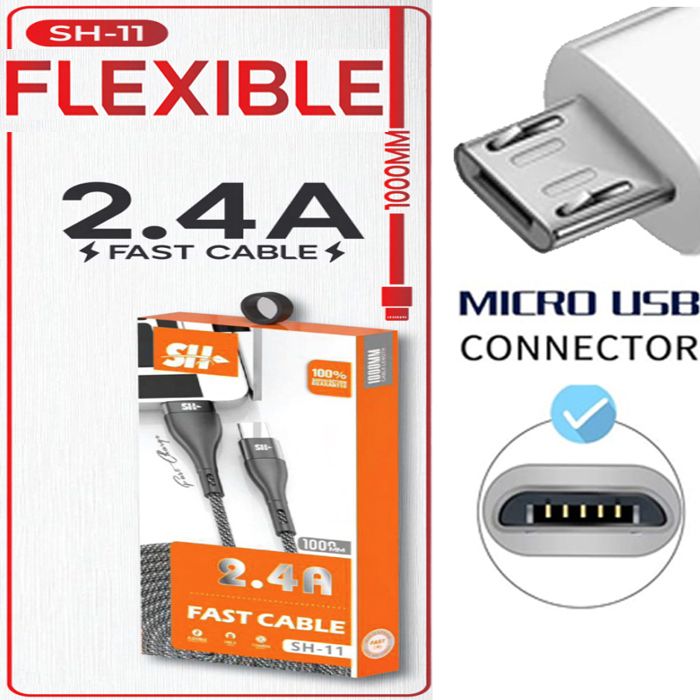 FAST cable charger usb micro v8 contactor chargement puissant 2.4A 1000mm Samsung Xiaomi Huawei One Plus OPPO Realme Pro