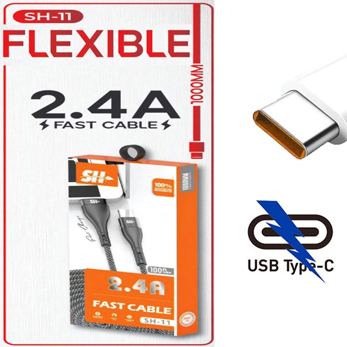 FAST cable charger usb TYPE C contactor chargement rapide puissant 2.4A 1000mm Samsung Xiaomi Huawei One Plus OPPO Realme Pro
