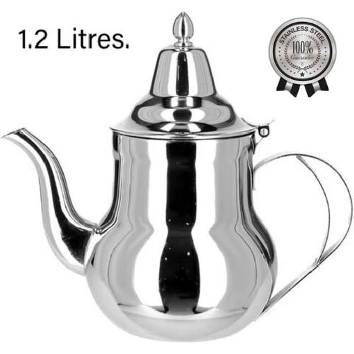 Théière, Théière marocaine en Inox Mirroire 18-10. capacité de 1.2 Litres.