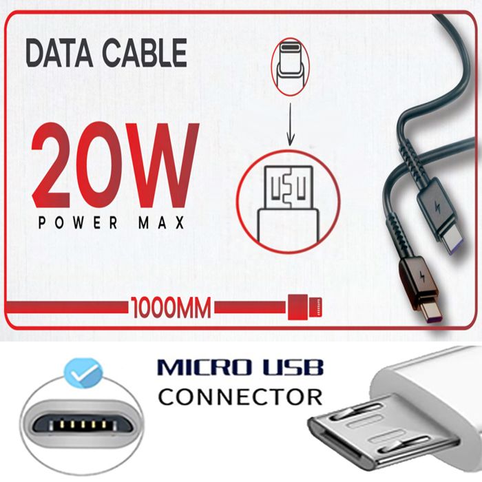 cable DATA TYPE C vers usb micro V8 20w CHARGE RAPIDE TRANSMISSION DONNÉES 100CM compatible avec Smartphone Samsung Xiaomi Huawei