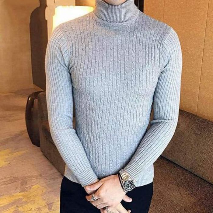 Cachemire pull hommes nouvelle mode col roulé GRIS CLAIRE