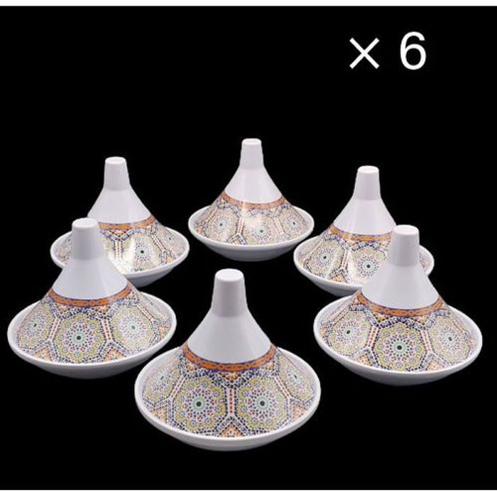 6 moyenne Tajine  18,5 Cm en plastique alimentaire de couleur blanc avec motifs.
