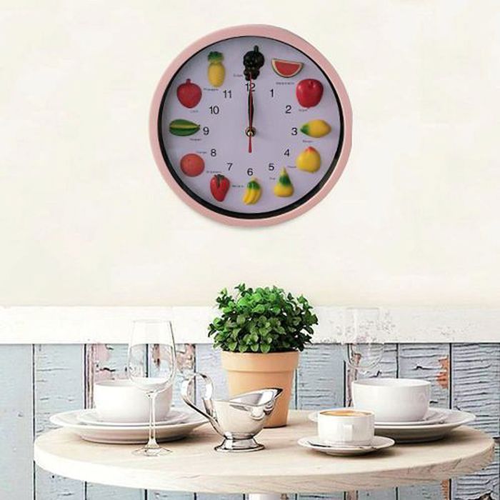 Horloge murale, Horloge de cuisine grand cadron motif 12  fruit.25.5 Cm.