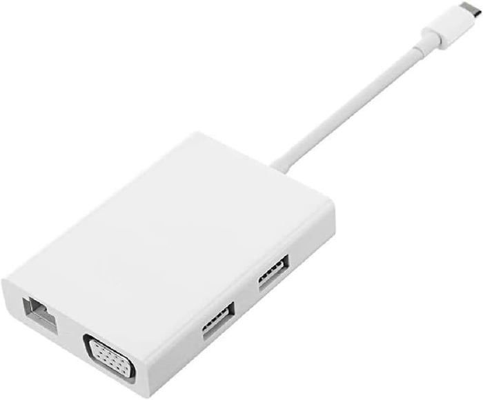 Adaptateur multiple USB-C vers VGA, USB-A, RJ45 Gigabit Ethernet - Blanc