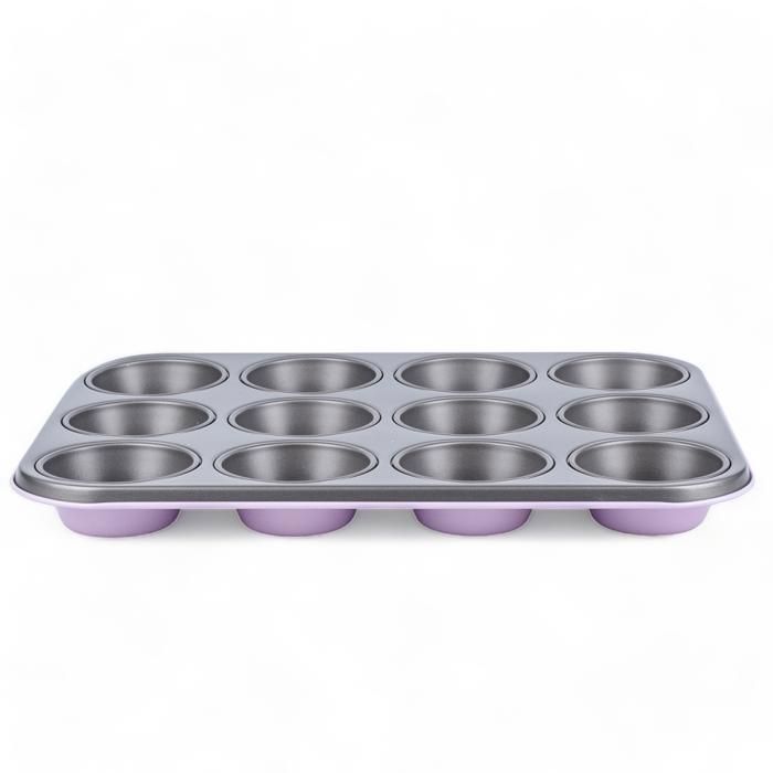 Moules à muffins - Plateau 12 moules - Violet - Antiadhésif - Acier carbone