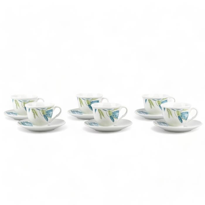 ENSEMBLE 6 TASSES + SOUS TASSES CAFE PORCELAINE TOPAZE AU61