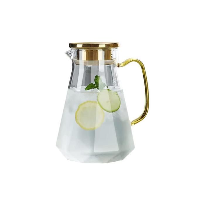 CARAFE EN VERRE TRANSPARENT 1.5L COUVERCLE DOREE