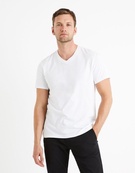T-shirt col V 100% coton
