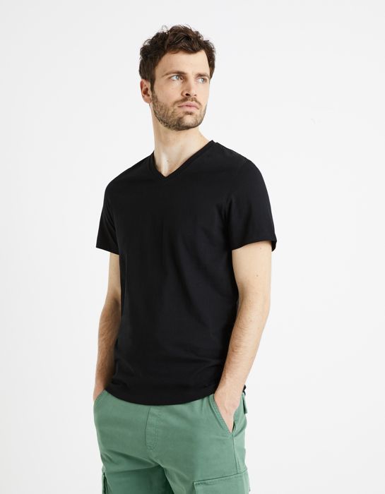T-shirt col V 100% coton