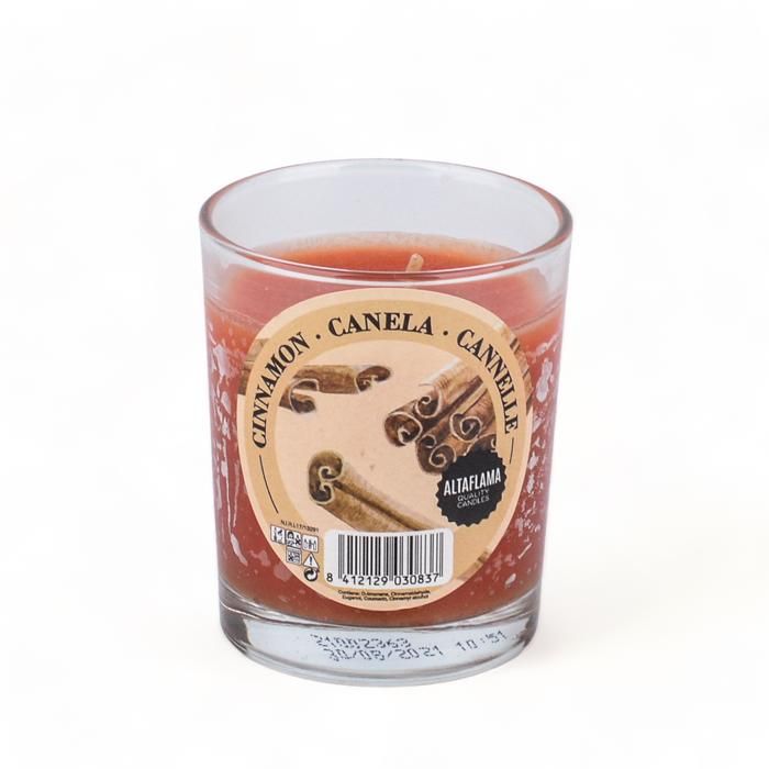 BOUGIE EN VERRE 75X70 CANNELLE
