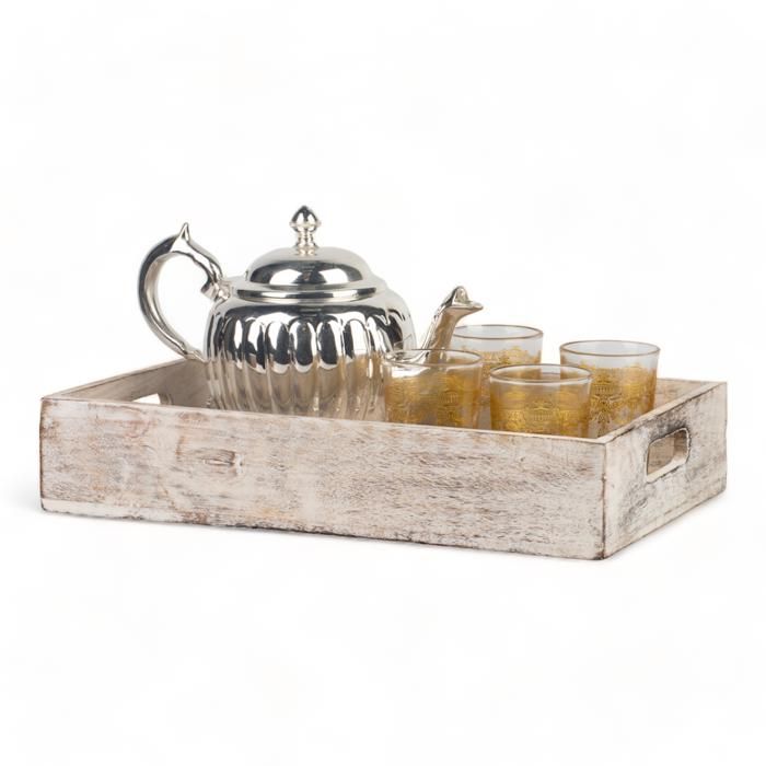 PLATEAU MANGO ENGRAVE NATURAL BLANC EN MDF 38X25X8 CM