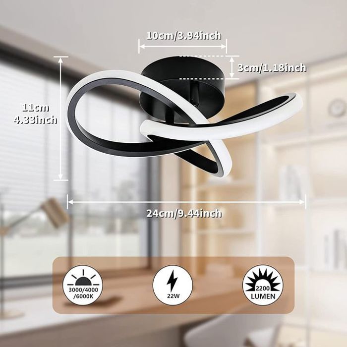 Plafonnier LED Monté en Surface Noir au Design Moderne, Luminaire Décoratif