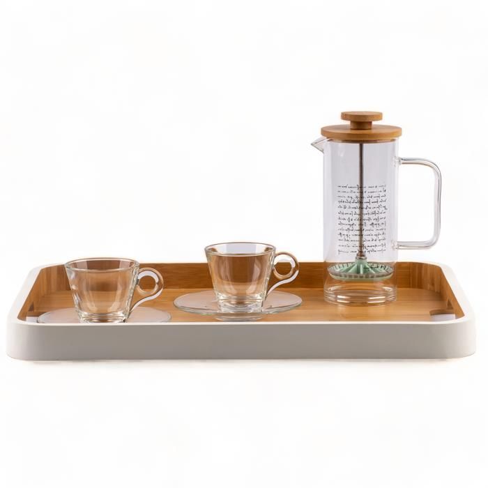 Cafetière en verre - Élégance naturelle - Couvercle en bois - Verre borosilicate - Durable - Sophistiquée