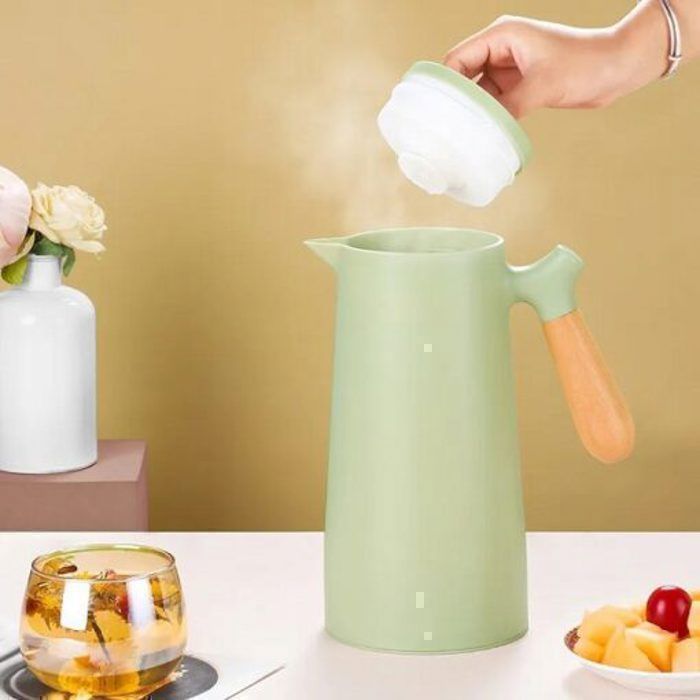Thermos 1L couleur  avec poignée en bois- verte