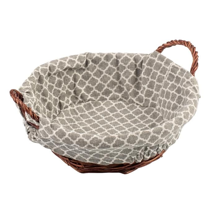 CORBEILLE A PAIN ROND OSIER DOUBLURE TENDY GRI/BLANC 25X9CM