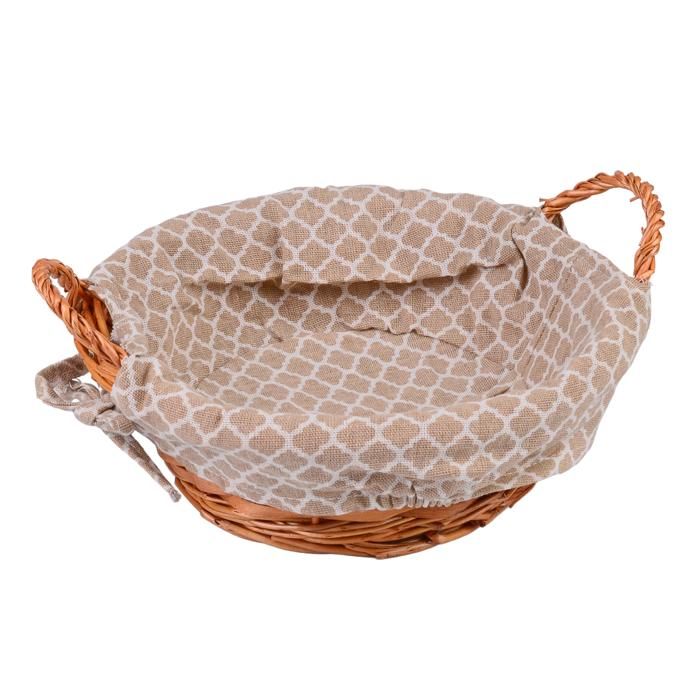 CORBEILLE A PAIN ROND OSIER DOUBLURE TENDYBEIGE/BLANC 25X9 CM