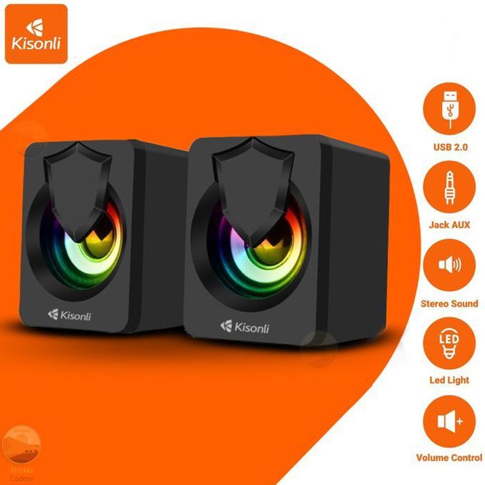 ENCEINTE haut parleur filaires avec lumières RVB stéréo auxiliaire pour HOME CINÉMA Lecteur Audio Téléphone Portable ORDINATEUR
