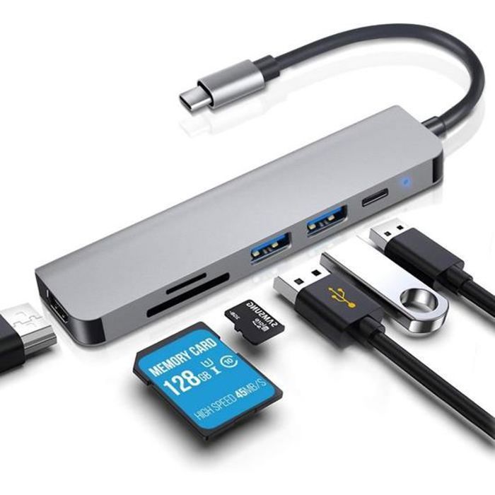 6EN1 multiport hub SWITCH adaptateur HDMI 4K ULTRA HD 2 usb 3.0 lecteur de carte PD rapide de charge type-c pour ordinateur portable
