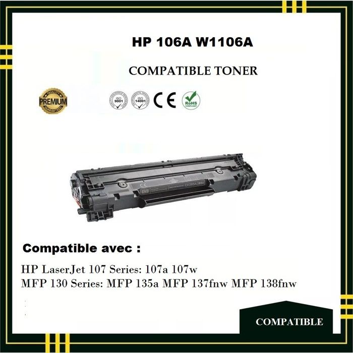 Toner Compatible - HP 106A W1106A - Noir -  - 1000 pages