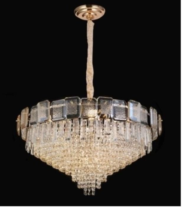 Lustre en cristal rond dore 950x460 E14*22
