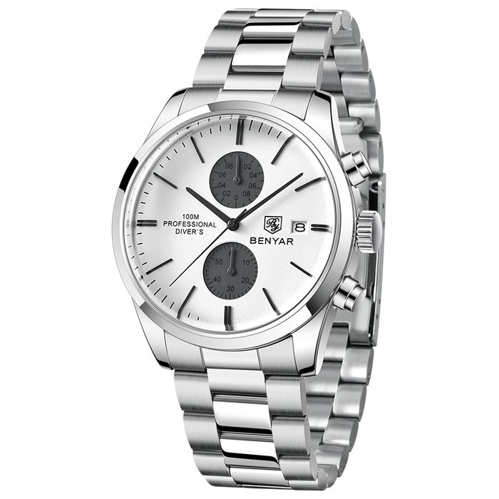 MONTRE À QUARTZ DE LUXE HOMMES MULTI-FONCTION CHRONOGRAPHE EN ACIER INOXYDABLE SPORT 100M