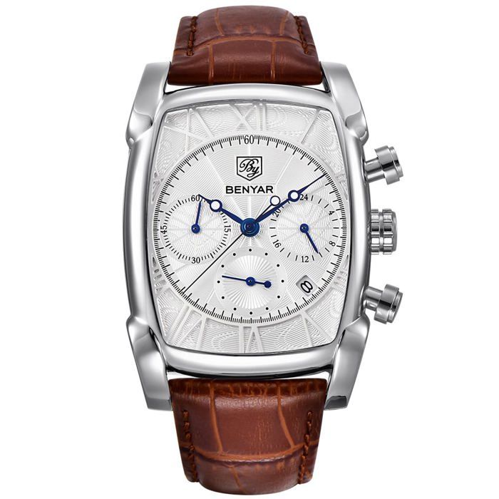 Benyar Montre Homme En Cuir 100% Originale Avec 2 Ans De Garantie